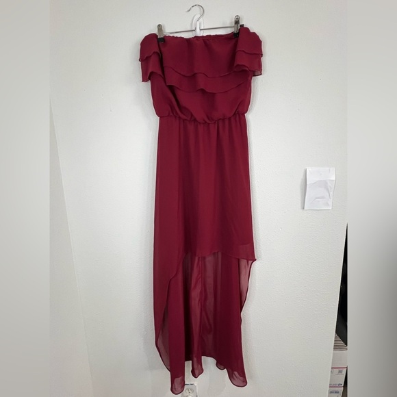 Pompous Girly Women’s Burgundy Off-Shoulder High-Low Dress Size Small 29”-48” - Picture 1 of 10